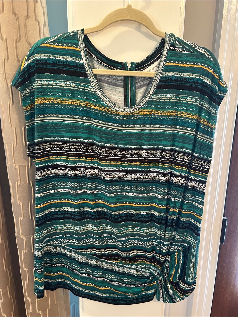 Christopher & Banks Teal Striped Short-Sleeve Top